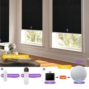 Remote Control Smart Window Blinds w/Voice/App Motorized blackout shade curtain